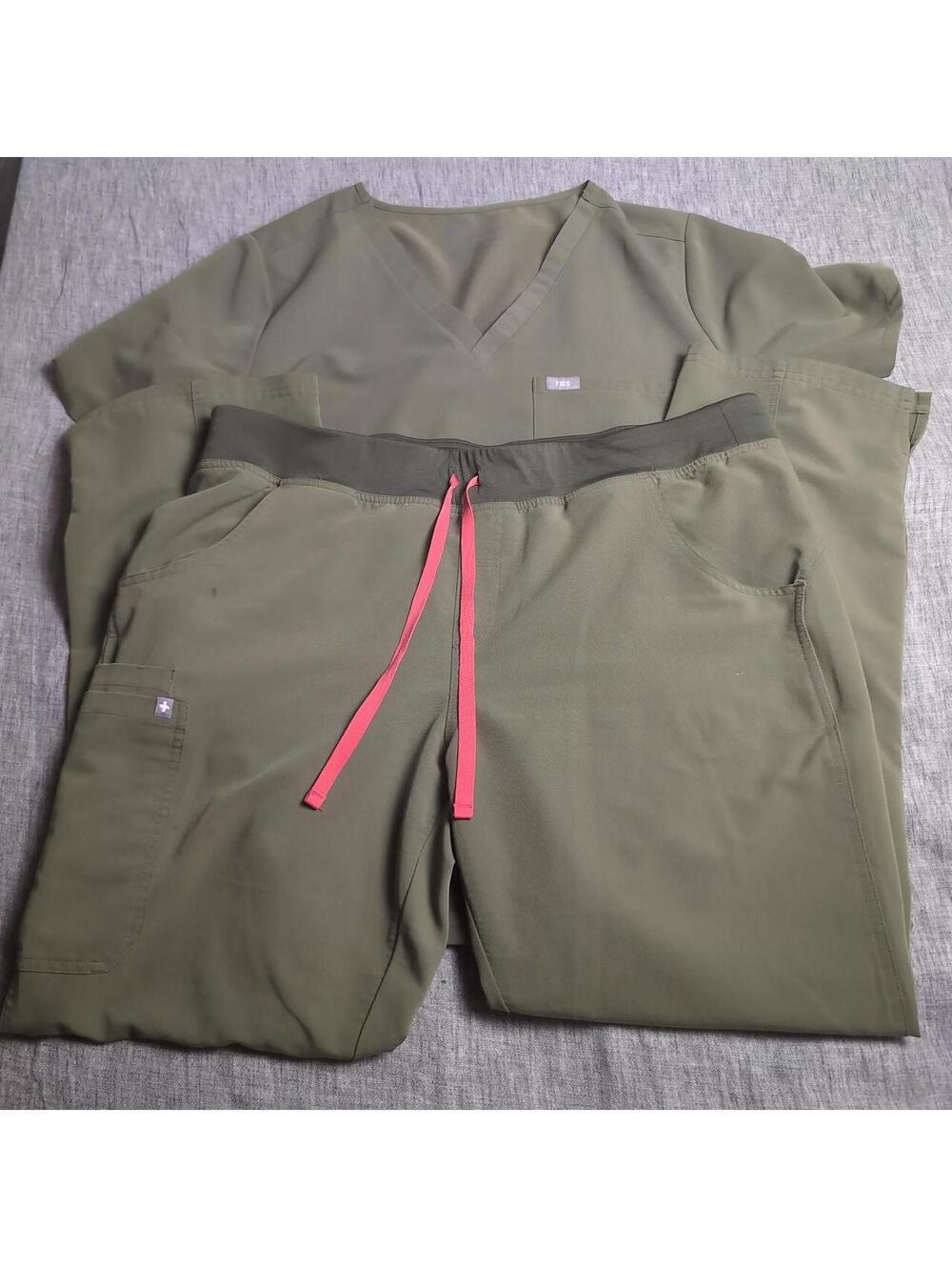 Figs Scrub Set Women's - Catarina Top XXL, Kade Pants XL/T Tall - Dark Olive